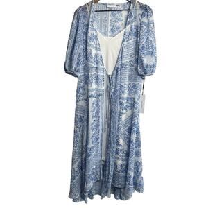 CALVIN KLEIN WRAP AROUND DRESS OVER WHITE BLUE SLIP ON WOMEN MAXI DRESS SIZE 2